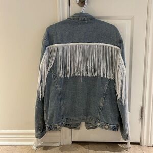 Oversized Denim Jacket with Fringe